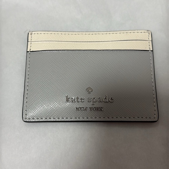 NWT Kate Spade Madison Color-block Small Slim Card Holder in Platinum Grey/Cream - Picture 5 of 8